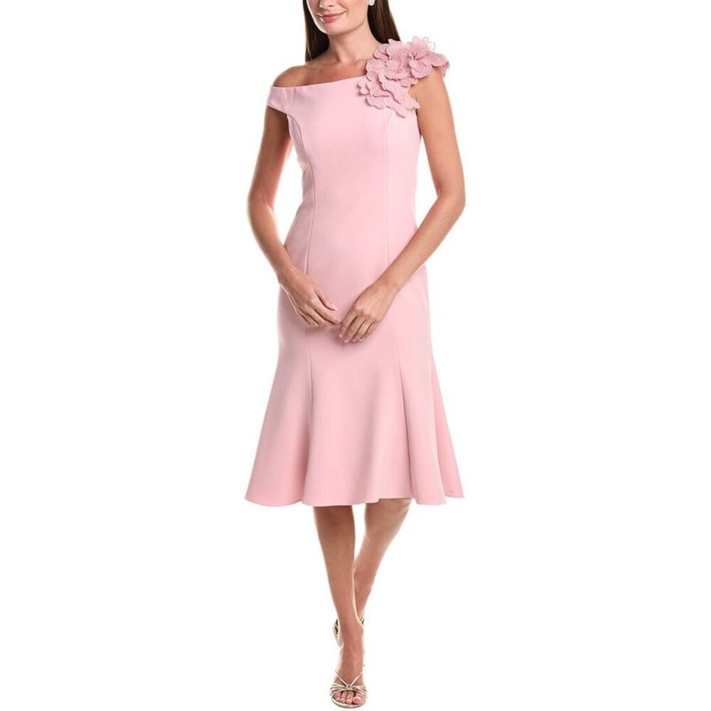 Teri Jon By Rickie Freeman Womens Crepe Off-Shoulder Trumpet Hem Dress, Pink
